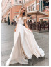Ivory Chiffon Beige Glitter Tulle Wedding Dress